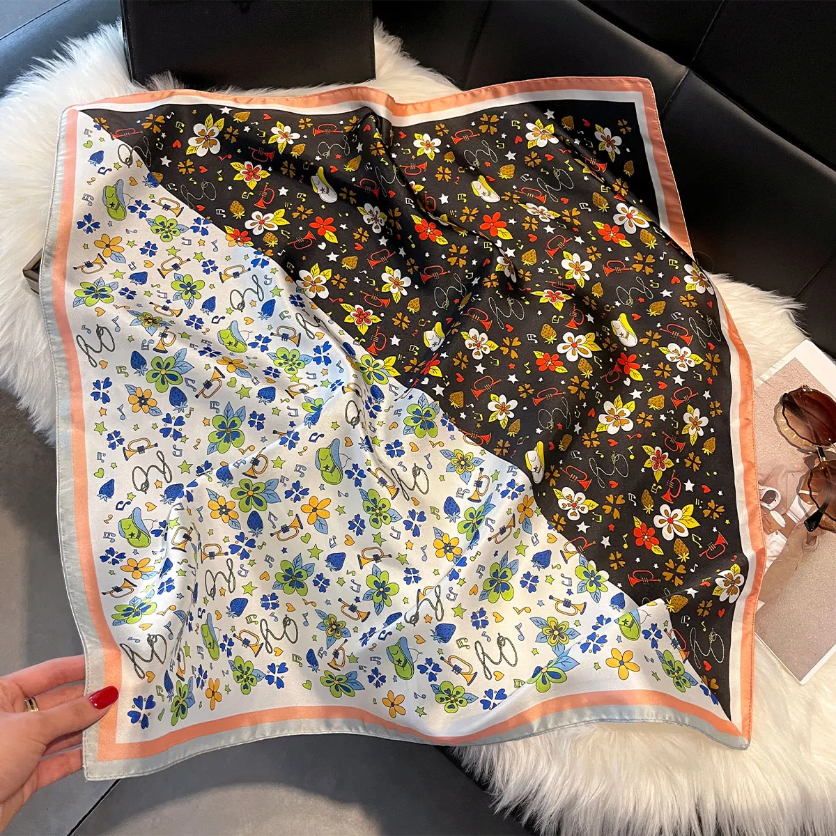 New Design Floral 70*70cm Silk Satin Hair Scarf Women Handkerchief Printed Female Square Head Bandana Small Neck Muffler Hijab