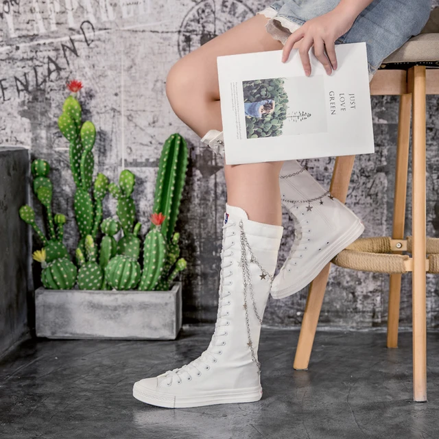 Fraseología Remisión Oswald Botas Mujer New Long Canvas Boots Long Dance Shoe Personality Platform Boots  Sneakers Casual Canvas Shoes Trend Tenis Feminino _ - AliExpress Mobile