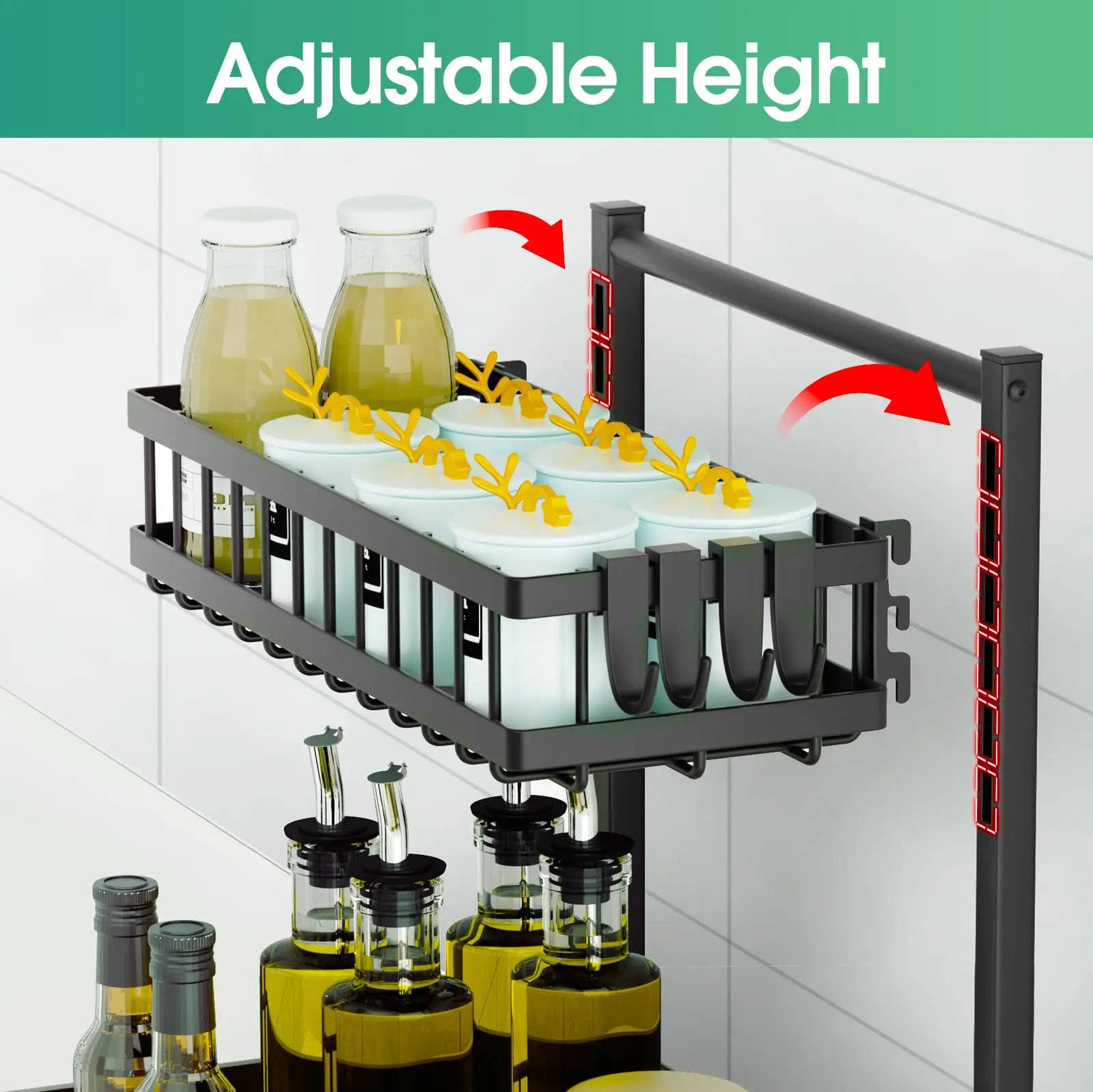 Under Sink Organizer and Storage Height Adjustable Pull Out Cabinet Organizer 2 Tier Slide Out Sink Shelf Cabinet Storage Shelve