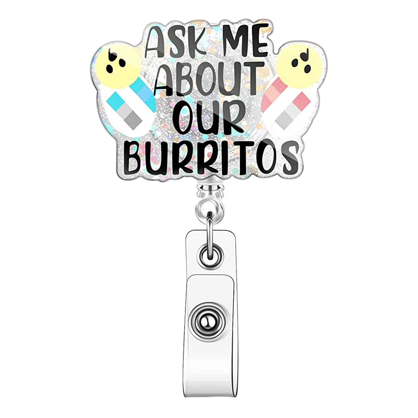 아크릴 개폐식 회전 ID 클립, 분실 방지,  장식, 교사 학생 반짝이, 휴대용 남성 여성 배지 릴