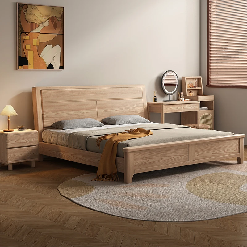 

Nordic solid wood bed modern minimalist bed master bedroom small apartment ash double storage bed factory outlet bed