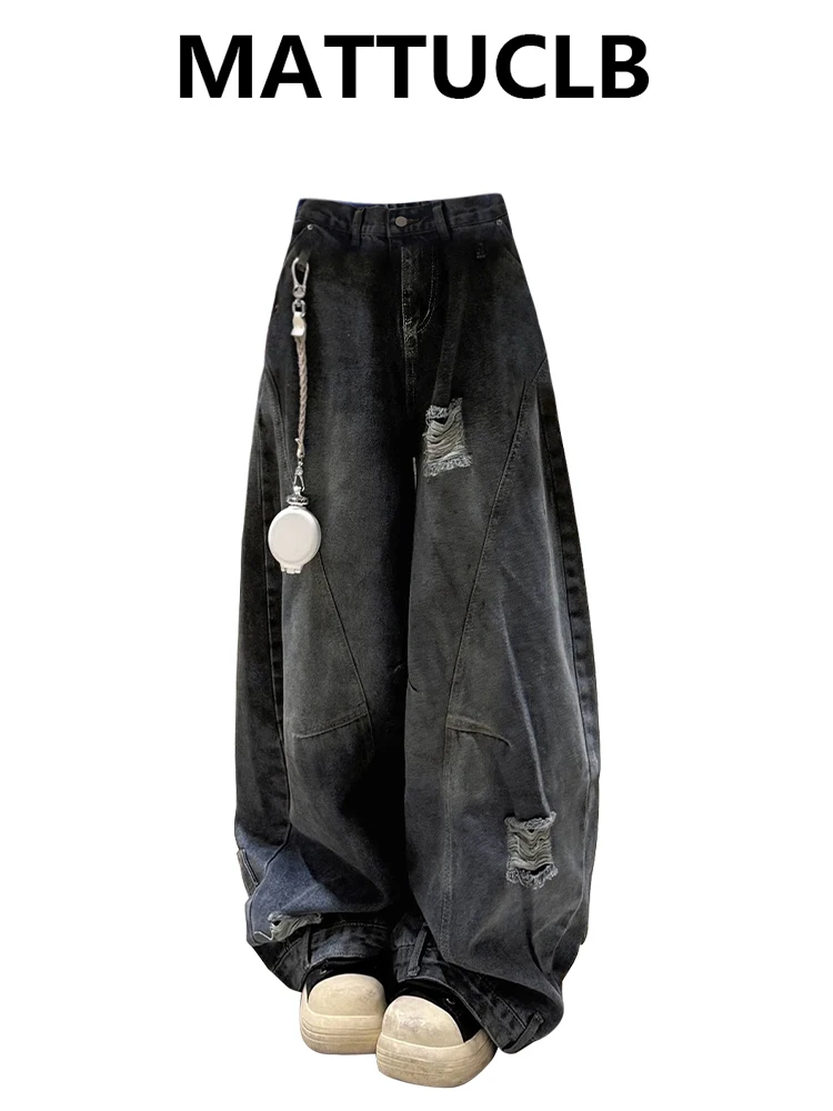 Femmes Dark Academia Cyber Punk Grunge Harajuku Baggy Tie Dye Jeans Japonais Y2K Streetwear Tomboy Trou Déchiré Denim Pantalon Années 2000