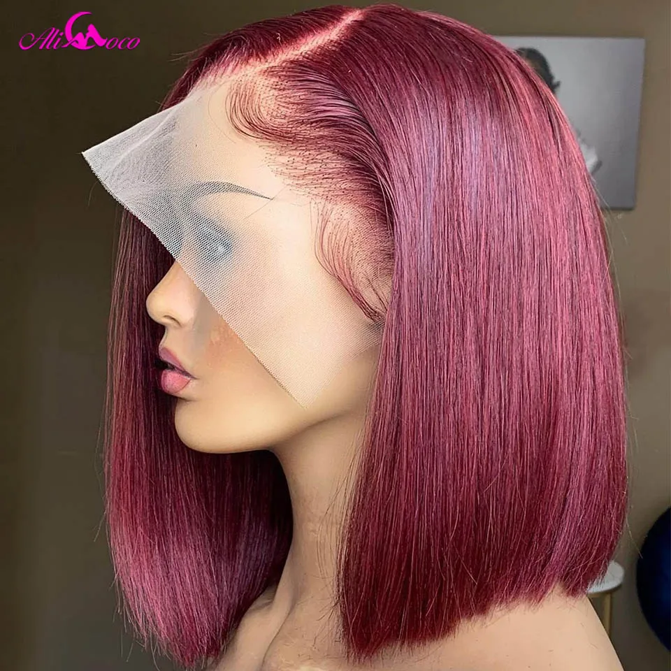 

180 Density 99j Short Bob Human Hair Wigs 13x4 Lace Frontal Human Hair Wigs Pre Pucked Transparent Lace Wig For Black Women