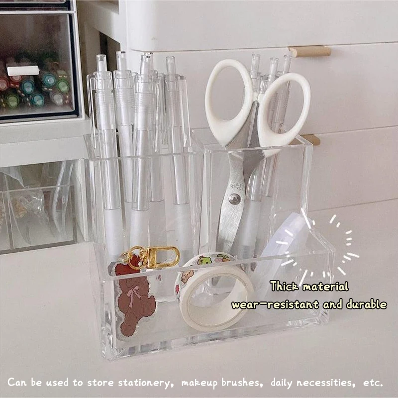 대용량 투명 아크릴 사각 펜꽂이 보관 랙, 책상 연필 랙, 학교 사무실 문구, 신제품, 1 개