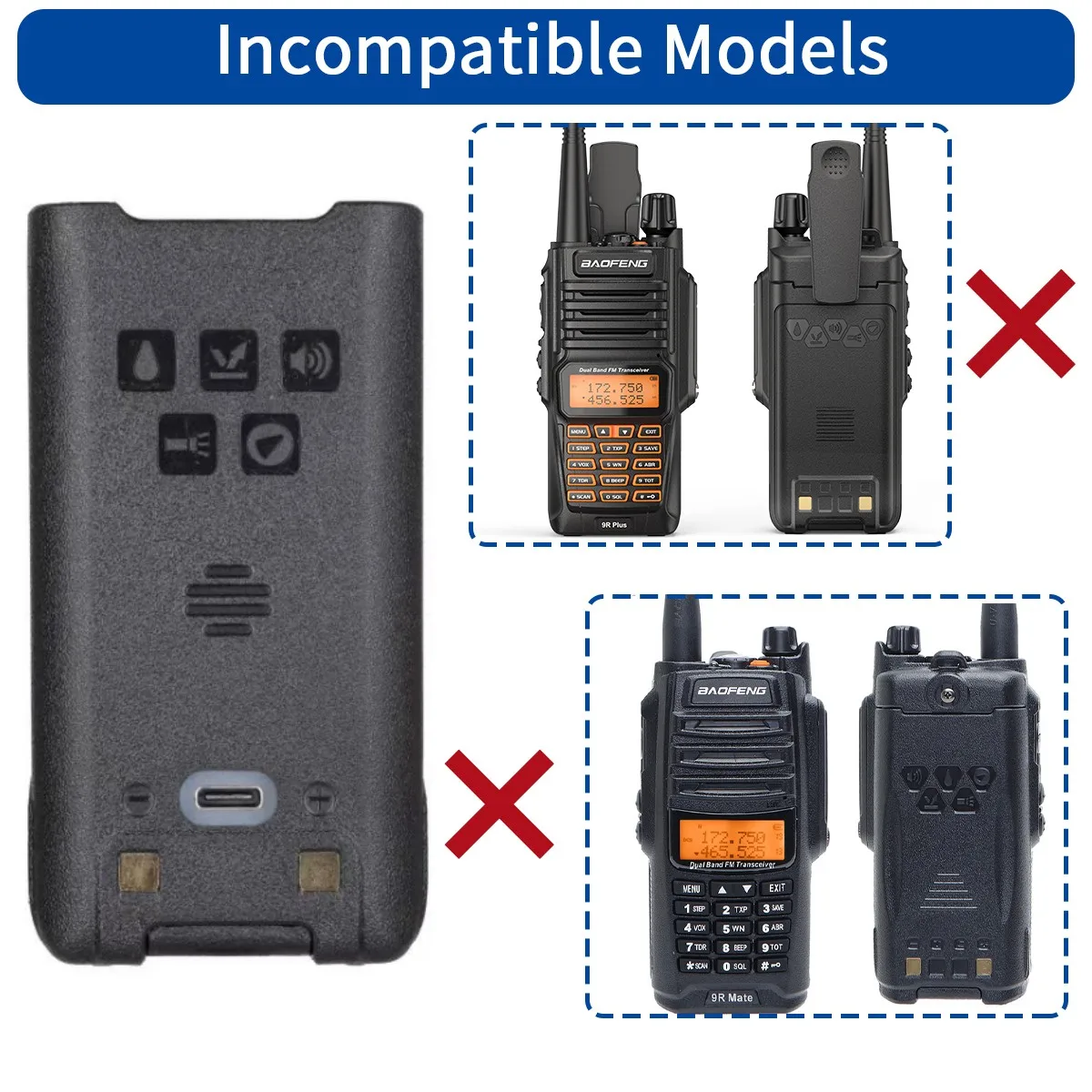 Waterdichte Walkie Talkie Batterij Met Type-C Snel Opladen Voor Baofeng Uv9r Plus/Uv9r Pro/Uv9r Era/Uv9r Amg/T57