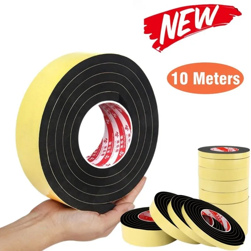 10M EVA Black Single-sided Sponge Tape Rubber Seal Strip for Door Window Weather Stripping