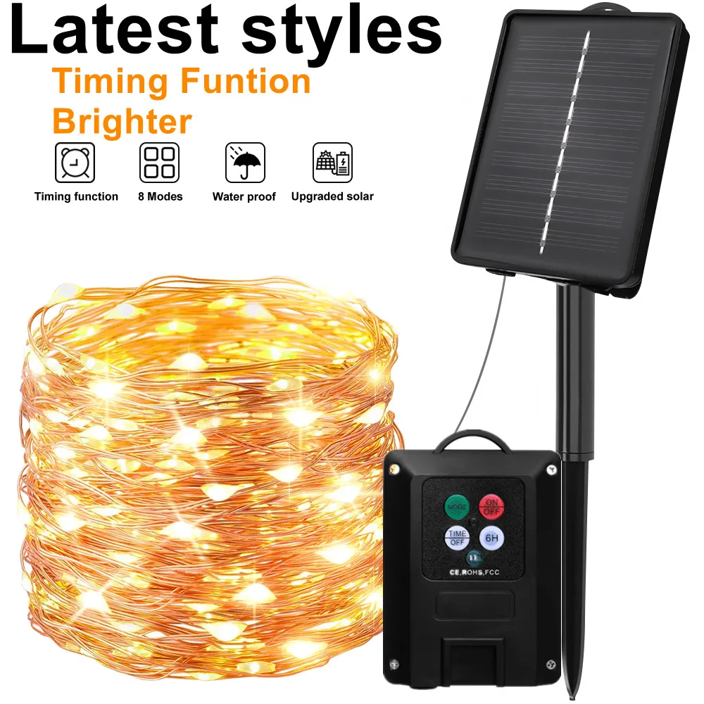 Guirnalda de luces LED solares para exteriores, impermeable, para decoración de jardín, boda, camping, 7/12/22/32 m