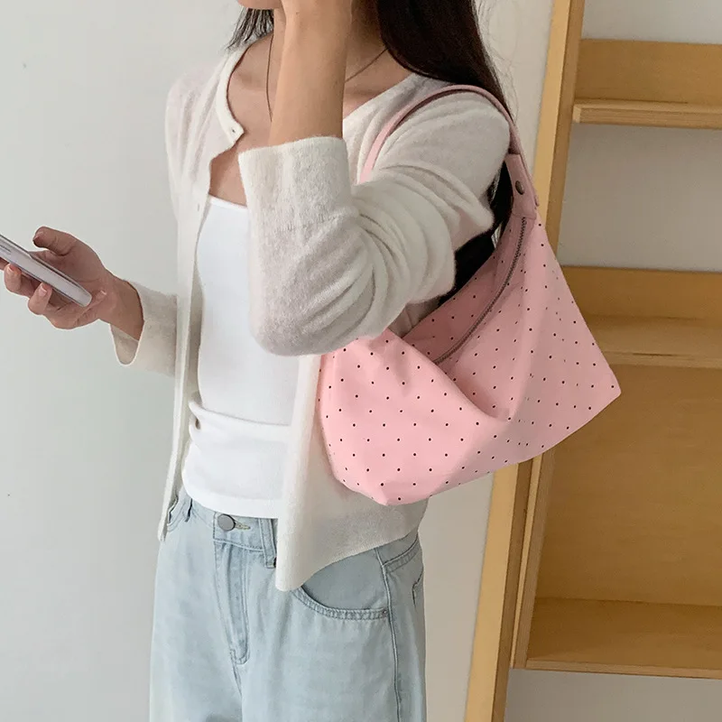 Nuova Borsa alla Moda per Donne, Borsa a Pois Casual Stile Hobo, Borsa Minimalista di Alta Gamma, Borsa a Tracolla Singola da Indossare Sotto il Braccio - immagine 2