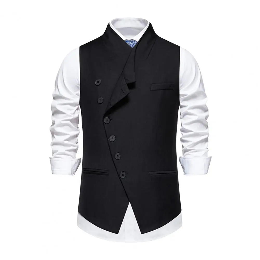 

Men Spring Suit Vest Men's Slim Fit Sleeveless Wedding Waistcoat with Sloping Lapel Collar Single Breasted Business for Party
