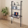 Wall Mount Desk 3 Tiers Computer Writing Table Laptop Industrial Bookcase Floating Pipe Ladder with Shelf for Home Office School 1