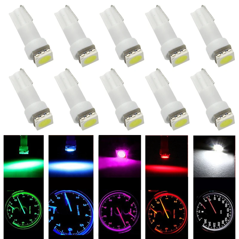 

10 pieces Car Instrument Lights T5 LED Bulb 5050 SMD Dashboard warning Indicator Light 12V 6000K LED T5 Red White Yellow Blue