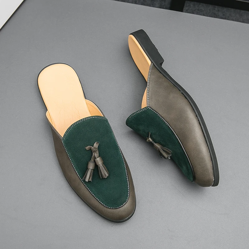 Summer Half Slippers Suede Shallow Mouth Loafers Flat Bottom Comfortable Soft Sole Men Casual Designer Shoes Half Slippers Men