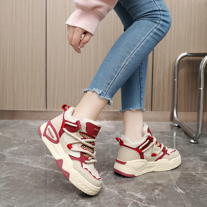 New 2023 Winter Leisure Cotton Shoes Plus Velvet Warm Increase Student Shoes Sports Matching Color Women's Shoes Street Photo