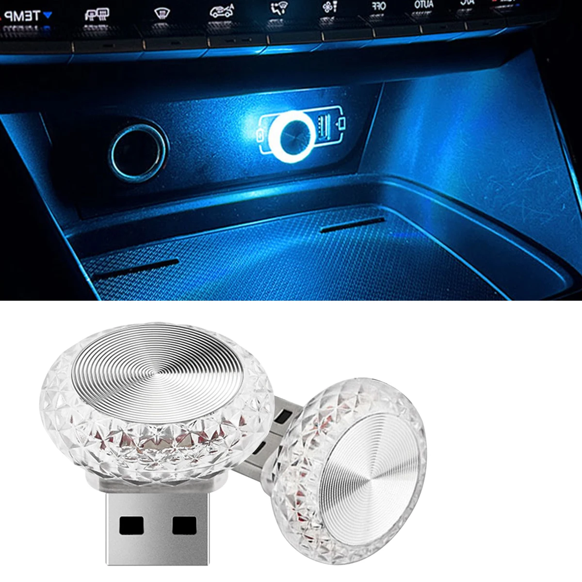 Compact USB Car Ambient RGB LED Interior Decorative Neon Lights - Ice Blue