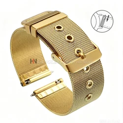 Elegant Milanese Mesh Stainless Steel Watch Band with Quick Release, 1.5mm Thickness - 22mm (Gold)