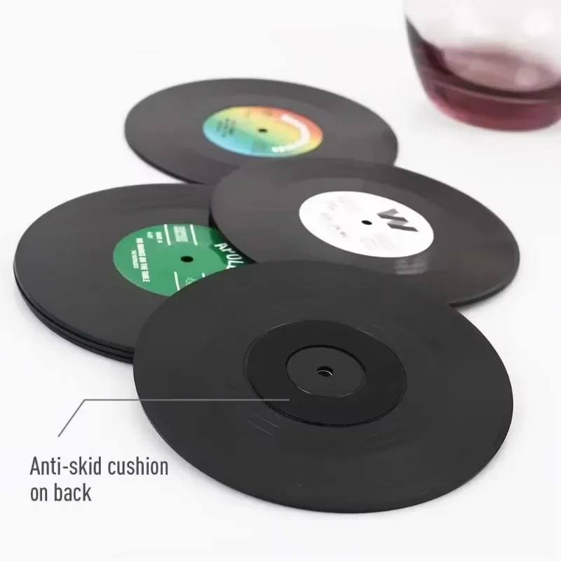 Non-slip Coasters Coaster Set Heat-resistant Tea Vinyl Coffee Cups Mats Record Mat Cup Drink Music Table Drinkware Kitchen Bar