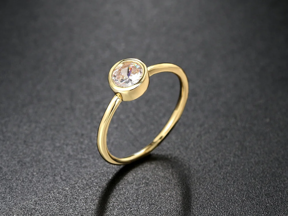 Minimalistischen Kristall Versprechen Ring für Frauen Einfache Runde Zirkonia Rose Gold Finger Zubehör Dainty Schmuck Großhandel R010 – Detail 9