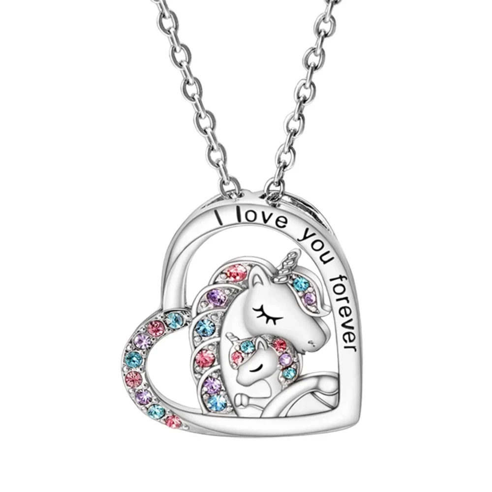

Fashion Unicorn Pendant Necklace Mother Hug Heart Shape Charm Necklaces for Women Girls Gift Birthday