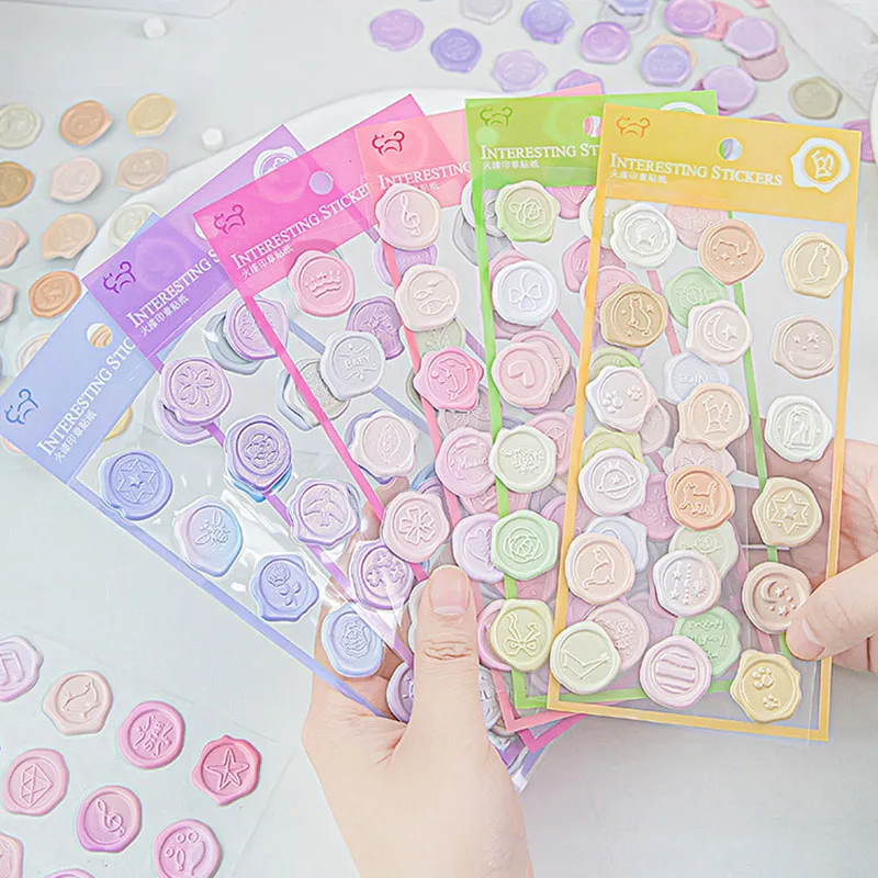18pcs Vintage Wax Seal Stamp Stickers DIY Scrapbooking Journal Decorations Gradient Envelope Sealing Tags Self Adhesive Sticker