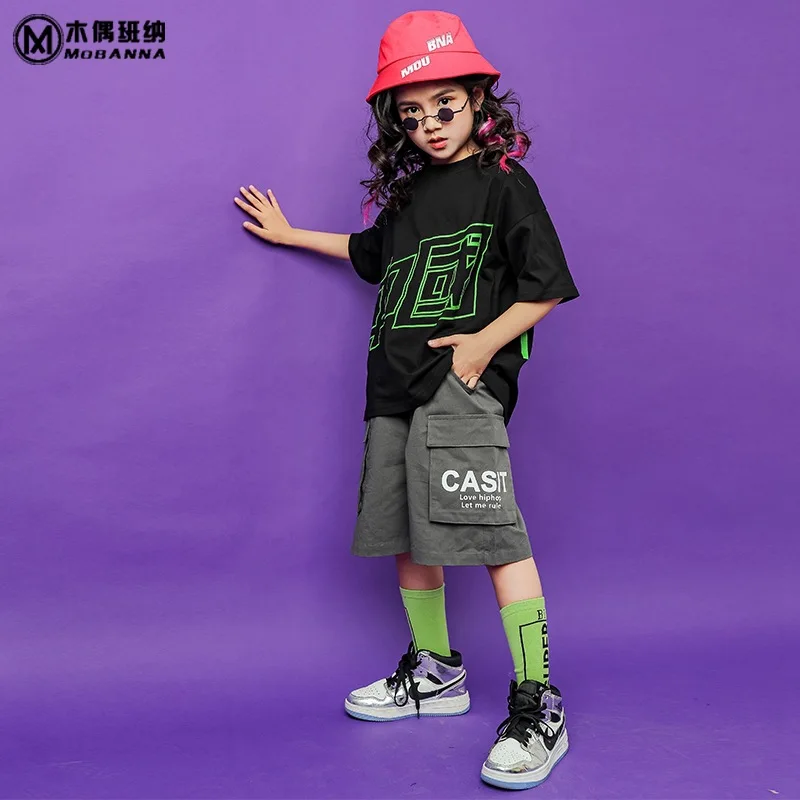 

Детская танцевальная одежда, джаз, Т-образные костюмы в стиле хип-хоп для девочек и мальчиков, Бальные Танцевальные соревнования, костюмы для выступлений и сцены