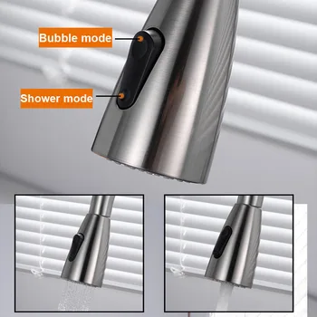 Pull Out Kitchen Sink Water Tap Deck Mounted Mixer Stream Sprayer Head Hot Cold Taps Kitchen Sink Faucets stainless steel