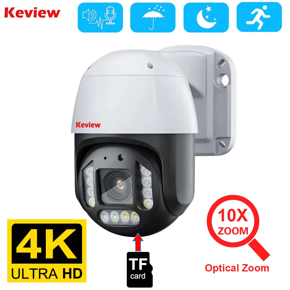

POE PTZ Camera 8mp 10X Optical Zoom Security Surveillance CCTV 2-Way Audio TF Record Outdoor Street Night Vision IP66 Waterproof