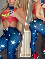 Print One Piece Jumpsuit Women Tracksuit Elastic Yoga Set Sleeveless Sportswear Gym Set Push Up Fitness Workout Bodysuit 2024