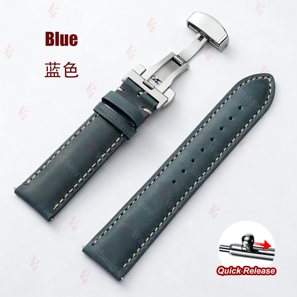 Vintage Brown Genuine Calfskin Quick Release Watch Strap with Butterfly Buckle