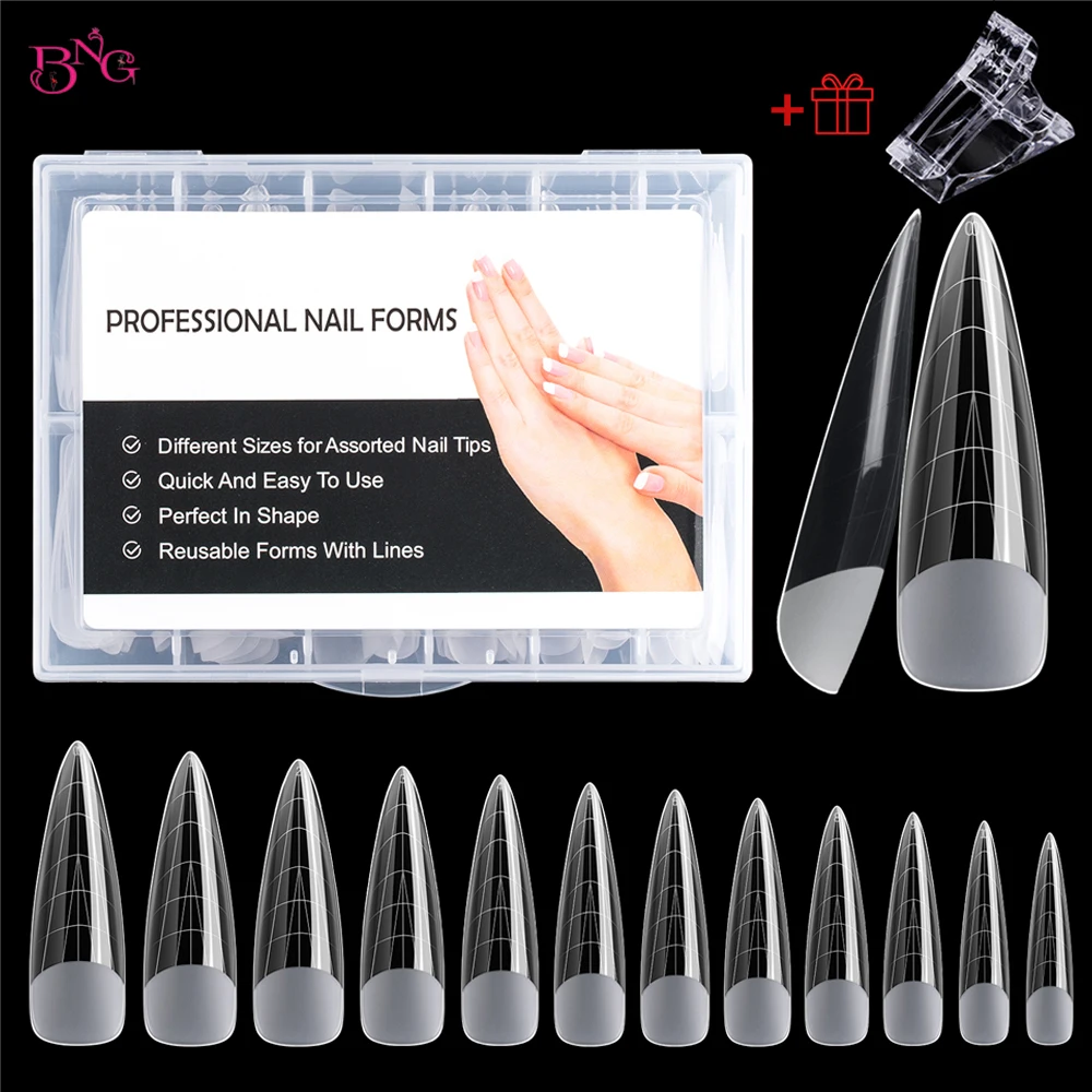 Bng 120Pcs Quick Building Full Cover Dual Forms Nail Tips Per Poly Extension Gel Stiletto Acrilico Stampi Per Unghie Strumenti Per Manicure
