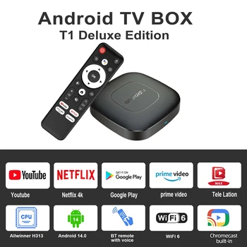 Versione globale Mortal T1 Lettore multimediale in streaming intelligente TV Box AllwinnerH313 Android13 2.4G e 5G Wifi 4K Bluetooth Assistente Google 1
