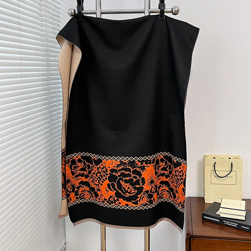 2024 new winter double-sided thickened ethnic style cashmere jacquard scarf high quality ladies imitation cashmere scarf
