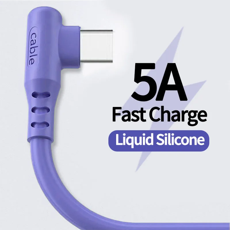 

90 Degree Elbow 5A USB Type C Cable 40W Fast Charging Cord for Huawei Mate 30 Nova 7 Pro Phone Charger Data Wire Liquid Silicone