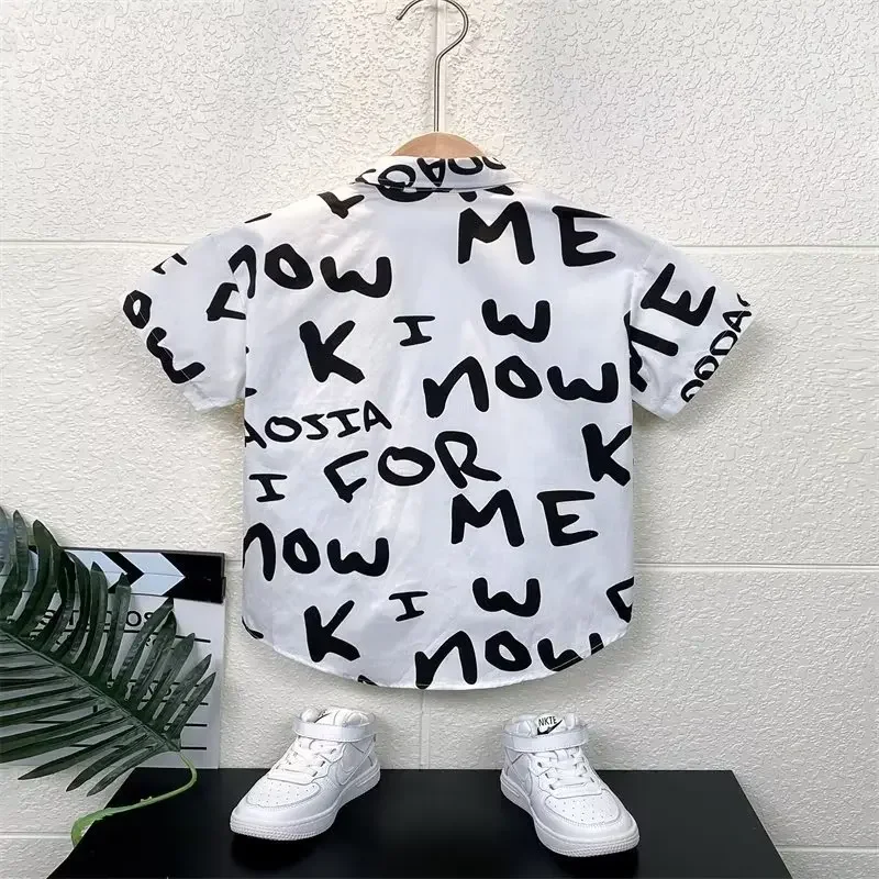 Children's Summer Top Shirt Loose Fit Short Sleeves Japanese Design Sensibility Trendy Baby Shirt For Boys