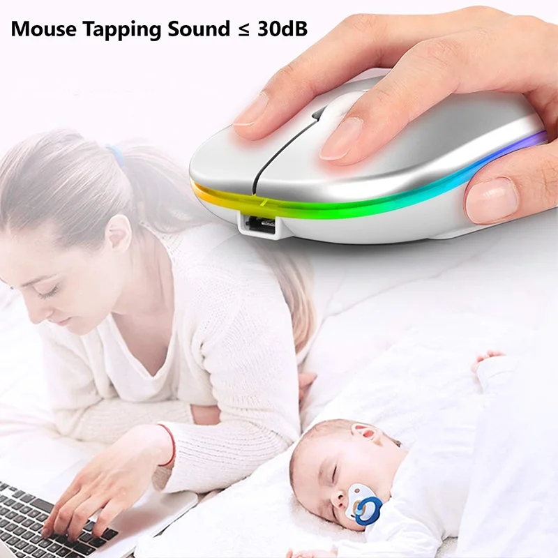Rato sem Fio Recarregável Rgb Bluetooth Mouse 2.4g Silencioso Mause Ergonômico Mini Mouse Usb Ratos Ópticos para Computador Portátil - Imagem 2