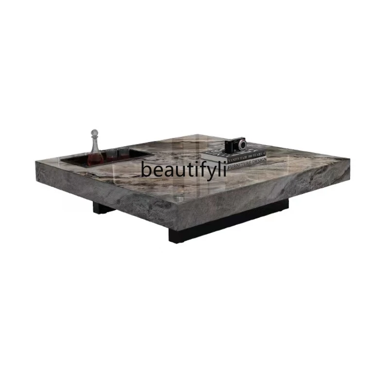 

Italian Minimalist Stone Plate Coffee Table Light Luxury Modern Living Room Home Minimalist Marble Square