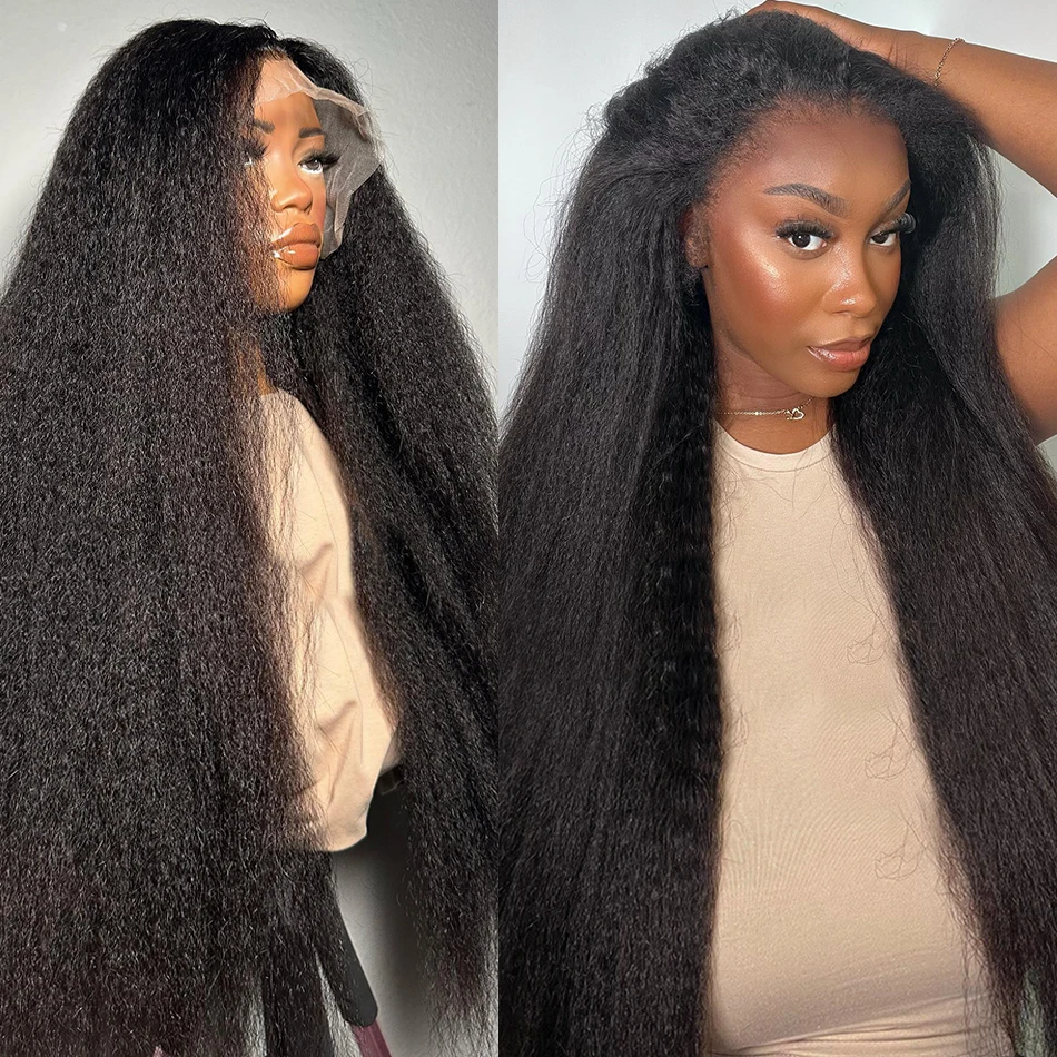 

Kinky Straight Human Hair Wigs Transparent Lace Frontal Wig Pre Plucke For Women 13x4 Kinky Straight Lace Front Human Hair Wigs