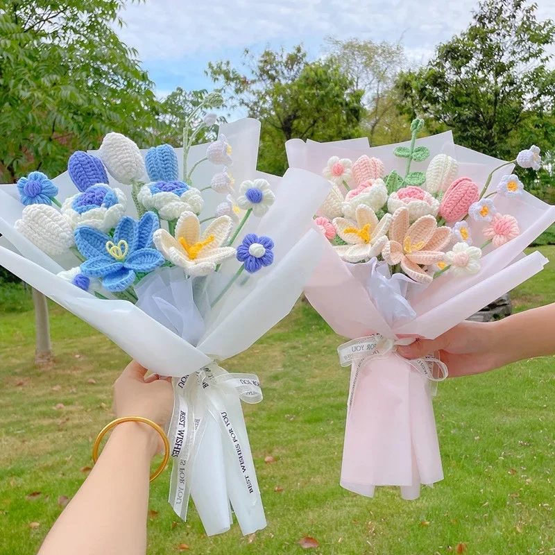 TulipFlowerBouquetGraduationKnittingFlowersBouquetArtificialFlowerWeddingGuestGifts