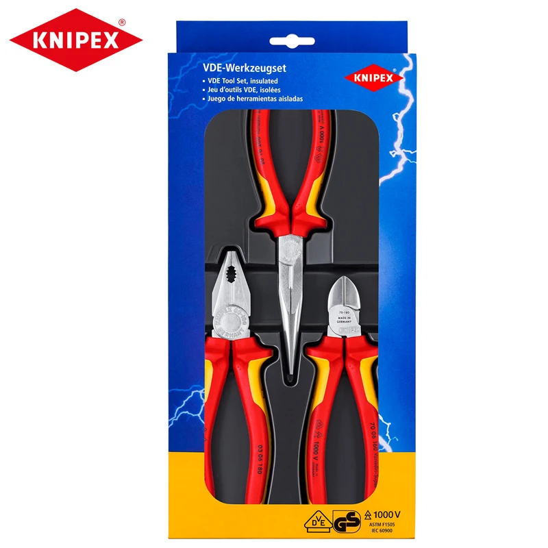 Knipex 00 20 12 "Elettrico" Gioco 1000V Pinze Combinate 3 Pezzi