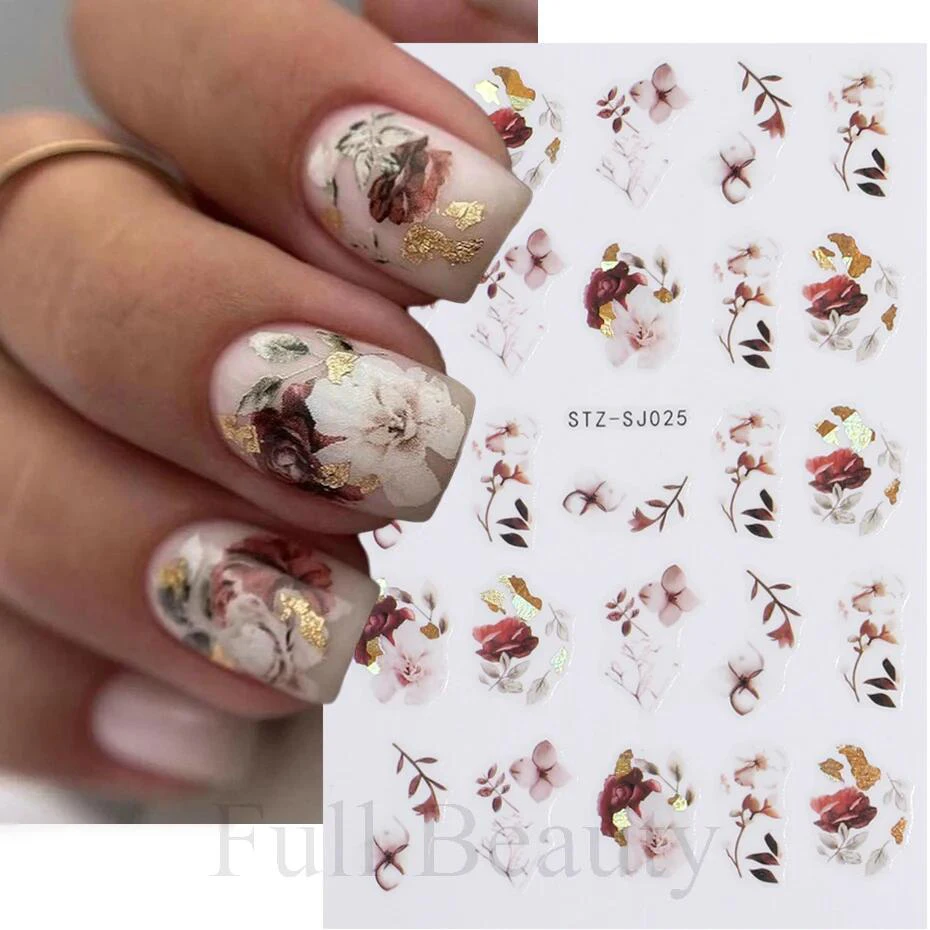 3D Golden Fall Nail Stickers Black Gold Leaf Cotton Flowers Transfer Decals Nail Adhesive Sliders Manicure New Design Decoration 3