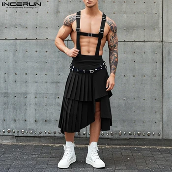 INCERUN Estate Primavera Uomo Pantaloni Casual Gonne a pieghe irregolari Pantaloni lunghi Casual Streetwear Pantaloni larghi maschili Pantaloni 1