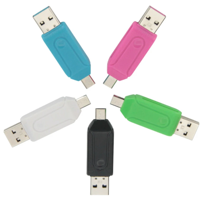200pcs 2 in 1 USB OTG Card Reader Universal Micro Usb TF SD Card Reader Adapter for PC Phone Computer