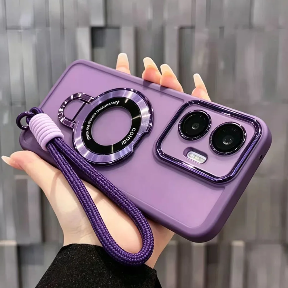 Magnetic Bracket Phone Case with Lanyard Strap and Shockproof Protection