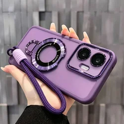 Magnetic Bracket Lanyard Strap Shockproof Clear Phone Case for Poco C81 (Purple)