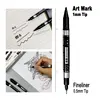 3/5Pcs Set Dual Tip Permanent Art Marker Fineliner Pen 0.5mm 1mm Fine Line Comics Painting Drawing Signature Writing Stationery 4