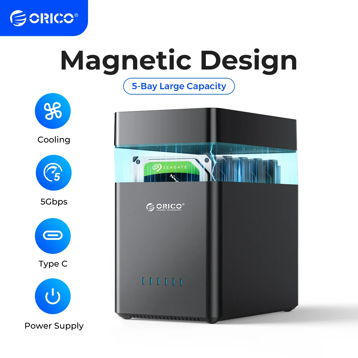 

ORICO DS Series 5 Bay Магнитный 3,5 ''USB3.0 док-станция для жесткого диска поддержка 90 ТБ макс. 5 Гбит/с UASP чехол для жесткого диска корпус 12 В