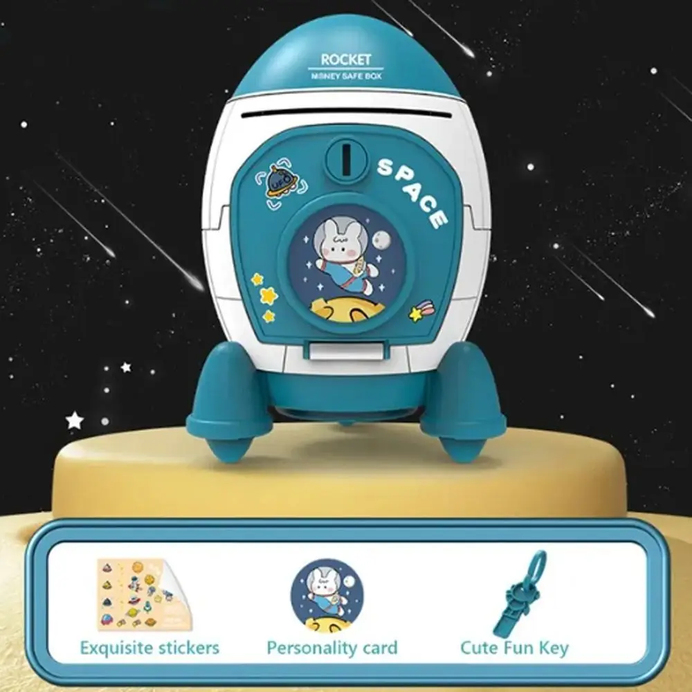 Robuste, niedliche Spardose in Raketenform aus Kunststoff mit Cartoon-Aufklebern – vielseitig verwendbare Geldkassette – ideales Geschenk für Kinder_voghion.com