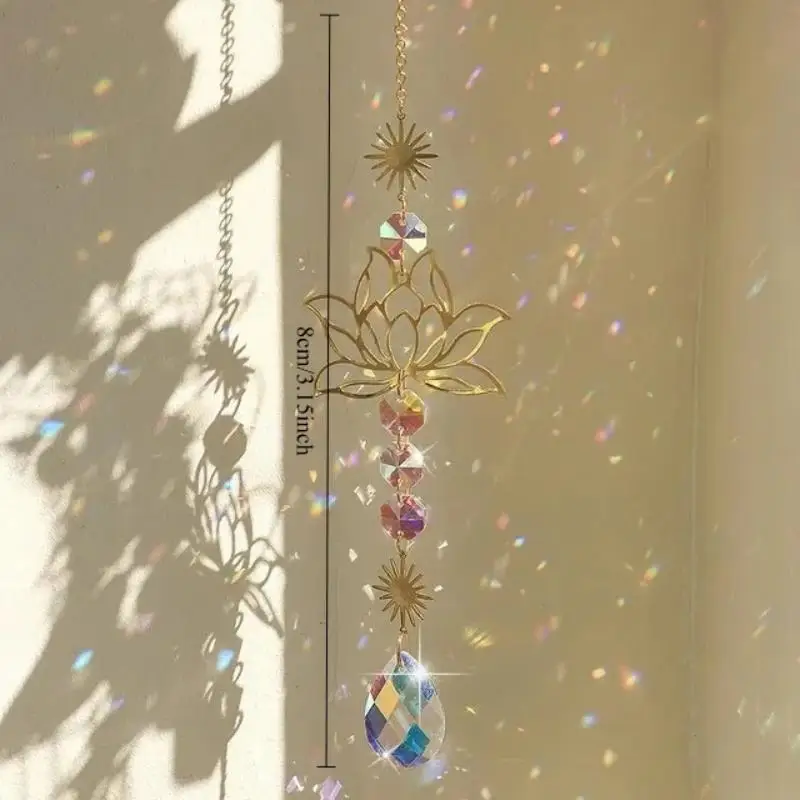 Sun catcher crystal lotus hanging colored glass outdoor decoration rainbow maker prism