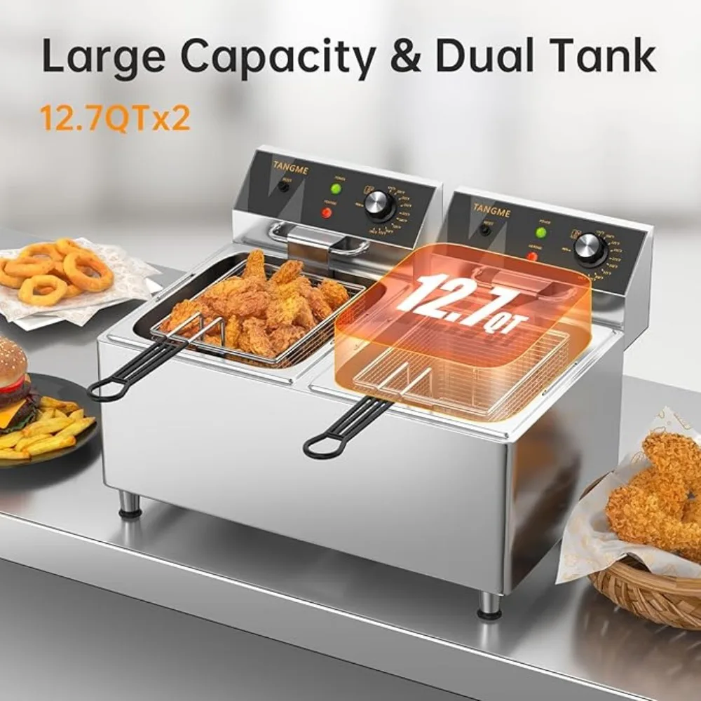 Commercial Deep Fryer Electric Countertop Fryer 25.4Qt Heavy Duty Large Stainless Steel Deep Fryers with Double Baskets 5