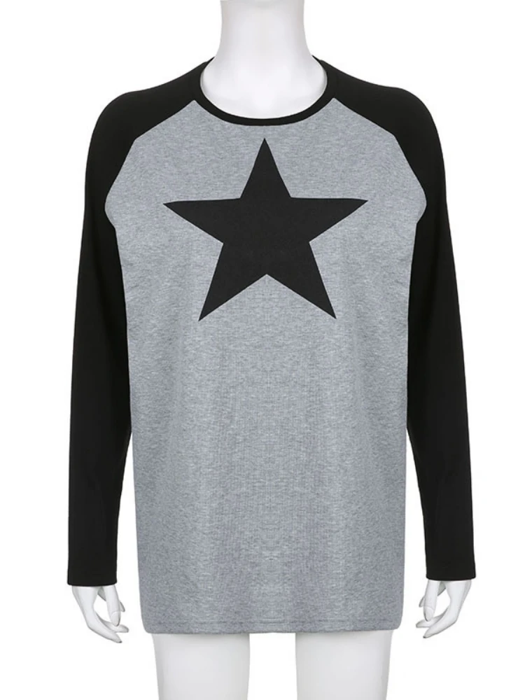 Star Printing Graphic T Shirts O-Neck Y2k Top For Women Clothing Long  Sleeve Roupas Femininas Estilosas Casual Streetwear Autumn