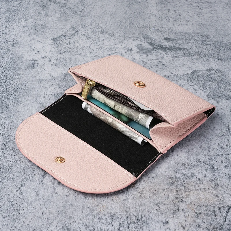 Premium Litchi Pattern Mini Wallet - Soft Leather Card Holder and Money Clip with Coin Purse